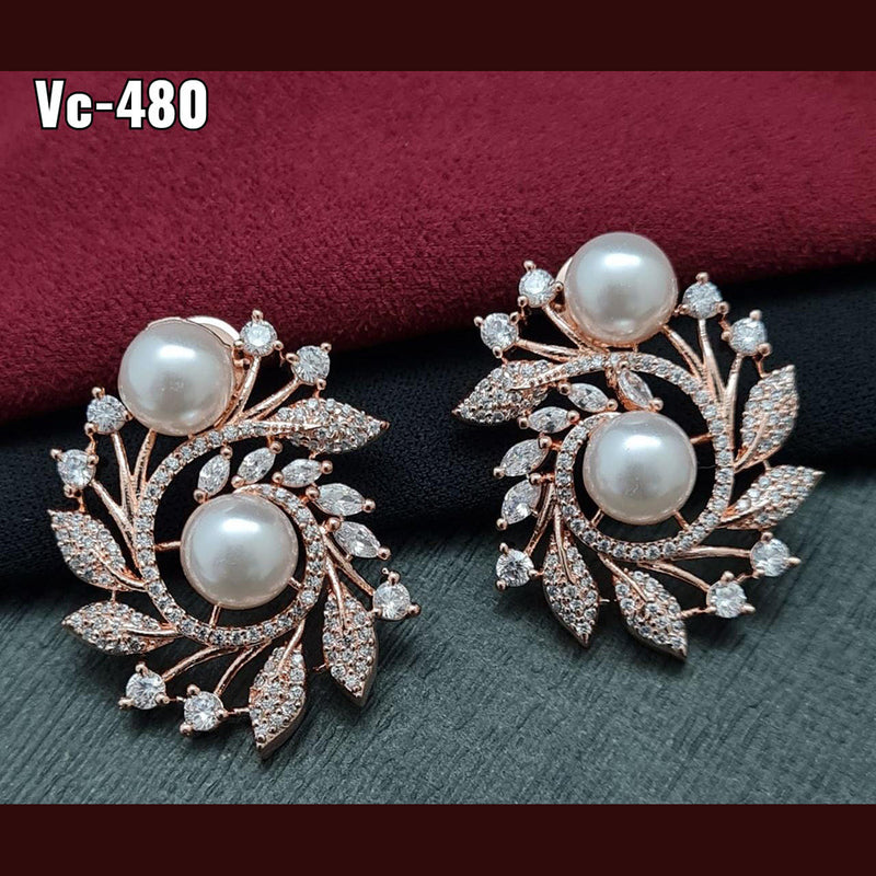 Vivah Creation Rose Gold plated AD Stone Stud Earrings