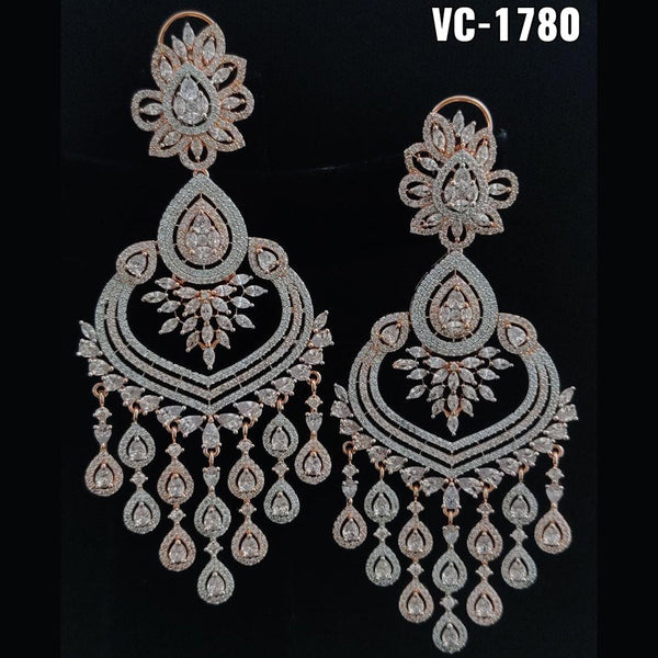 Vivah Creation Rose Gold Plated AD Stone Dangler Earrings