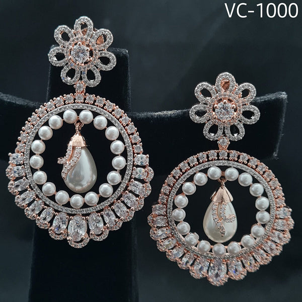 Vivah Creation Rose Gold Plated AD Stone Dangler Earrings