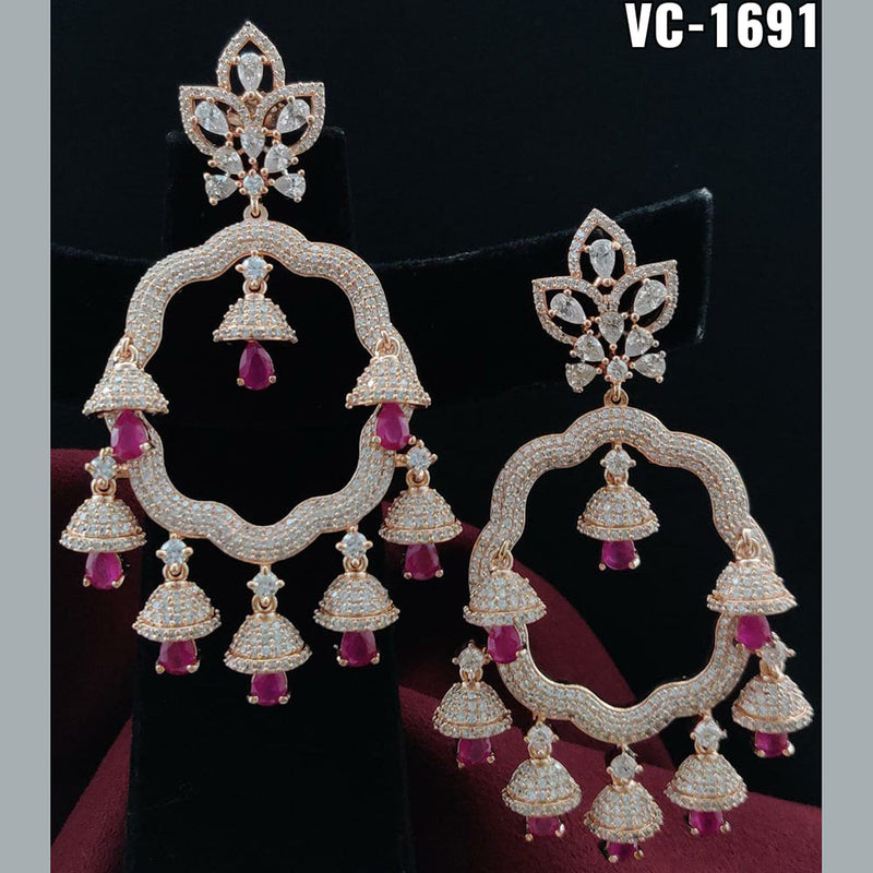 Vivah Creation Rose Gold Plated AD Stone Dangler Earrings