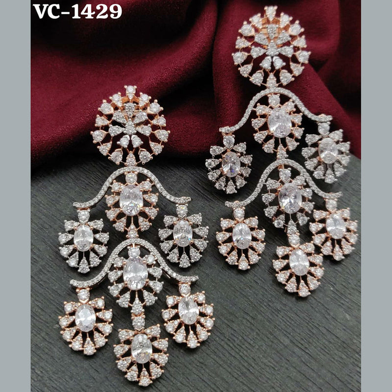 Vivah Creation Rose Gold Plated AD Stone Dangler Earrings