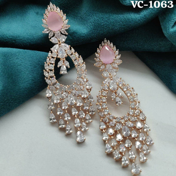 Vivah Creation Rose Gold Plated AD Stone Dangler Earrings