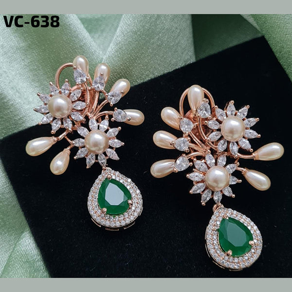 Vivah Creation Rose Gold Plated AD Stone Dangler Earrings