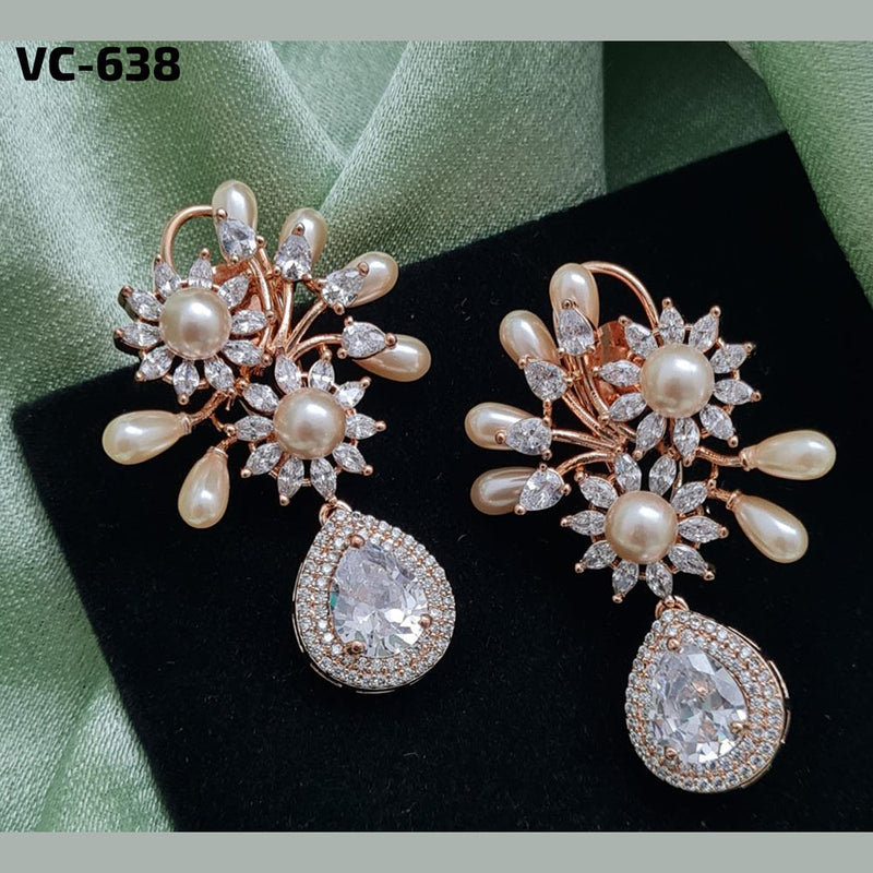 Vivah Creation Rose Gold Plated AD Stone Dangler Earrings