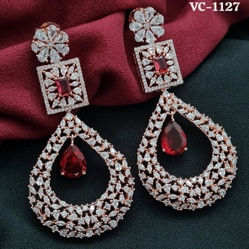 Vivah Creation Rose Gold Plated AD Stone Dangler Earrings