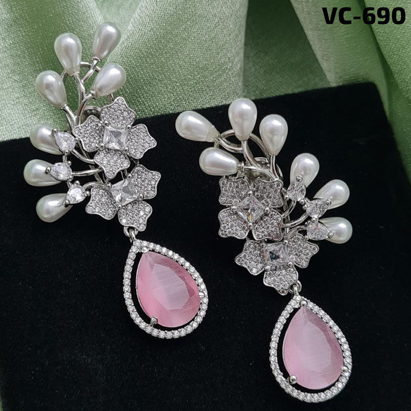 Vivah Creation Silver Plated AD Stone Dangler Earrings