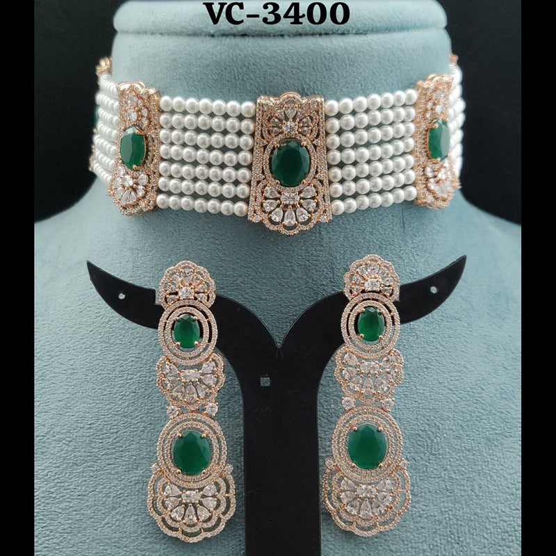 Vivah Creation AD Stone Pearls Choker Necklace Set