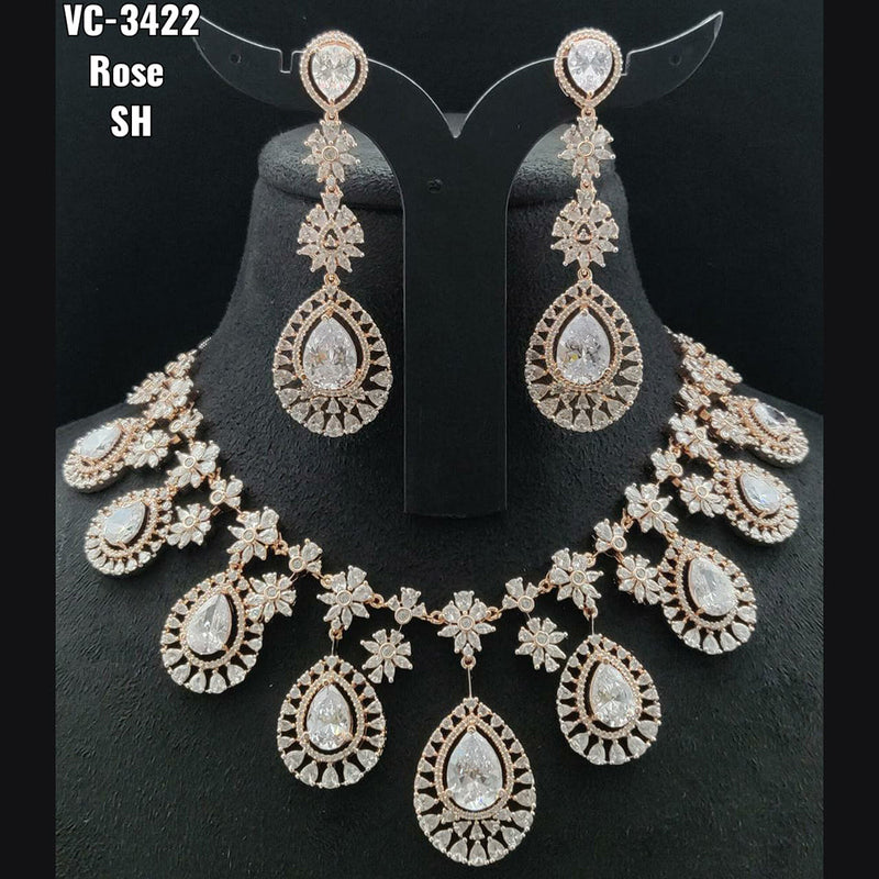 Vivah Creations Rose Gold Plated AD Stone Necklace Set