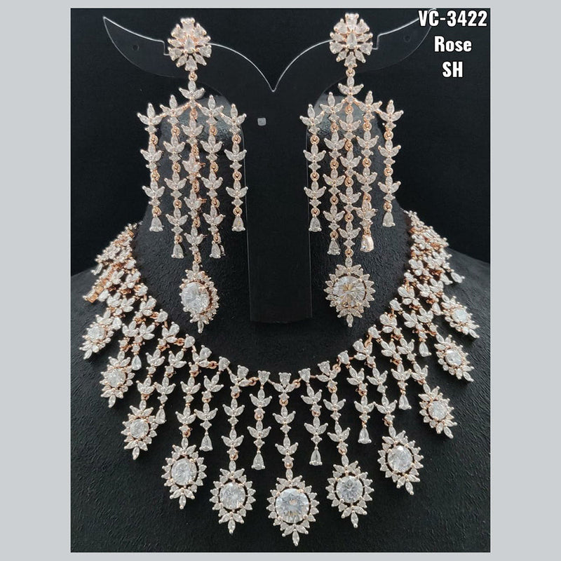 Vivah Creations Rose Gold Plated AD Stone Necklace Set