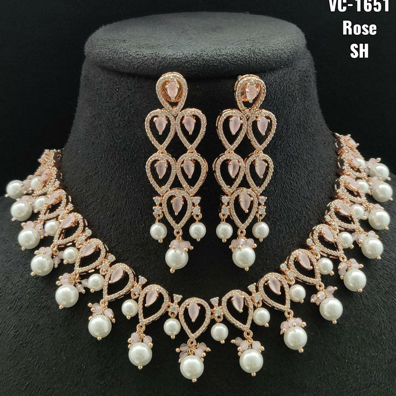 Vivah Creations Rose Gold Plated AD Stone Necklace Set