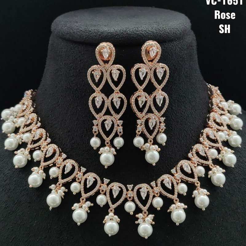 Vivah Creations Rose Gold Plated AD Stone Necklace Set