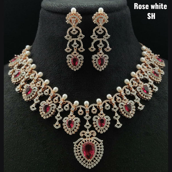 Vivah Creations Rose Gold Plated AD Stone Necklace Set