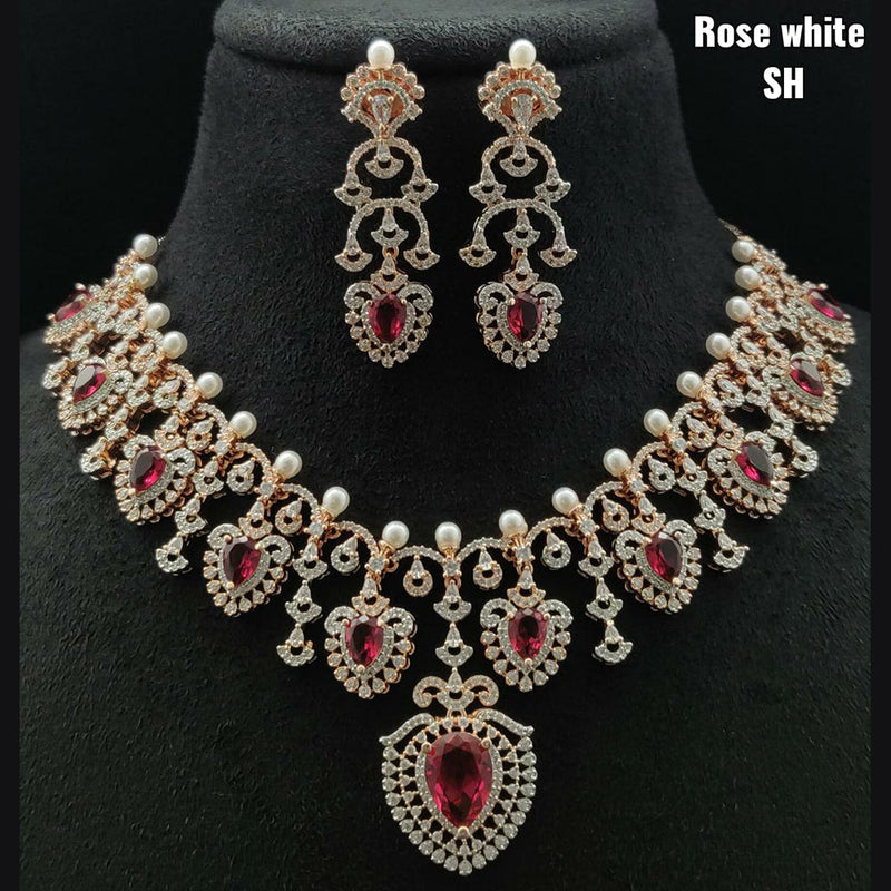 Vivah Creations Rose Gold Plated AD Stone Necklace Set