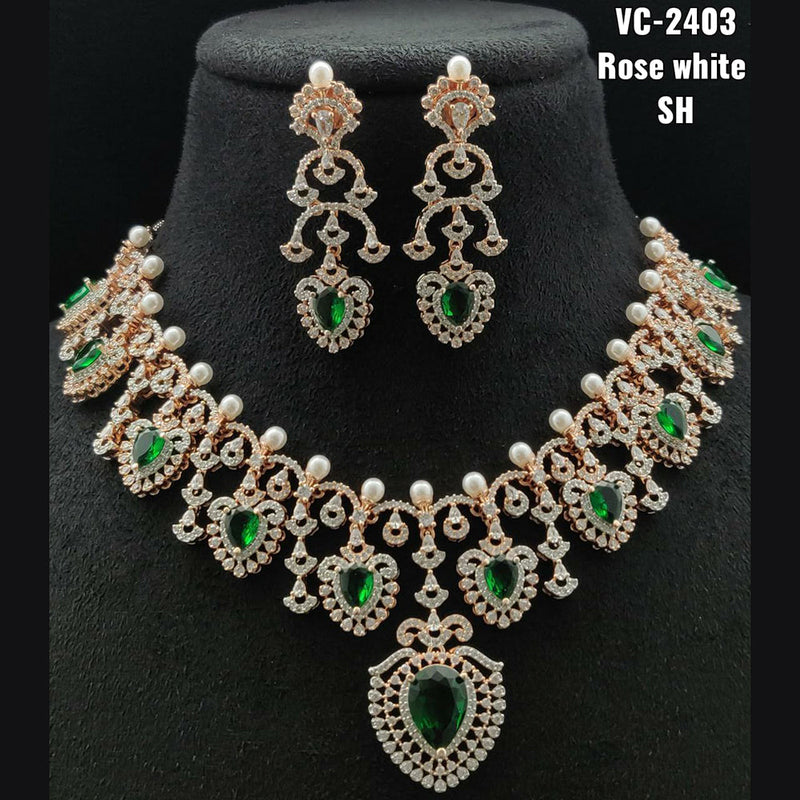 Vivah Creations Rose Gold Plated AD Stone Necklace Set