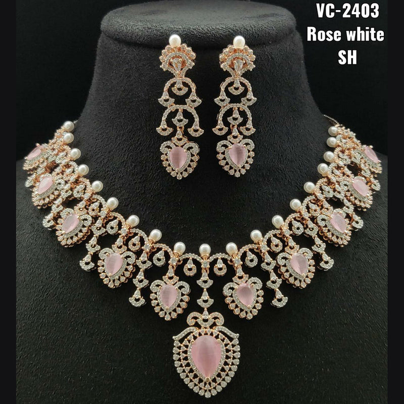 Vivah Creations Rose Gold Plated AD Stone Necklace Set