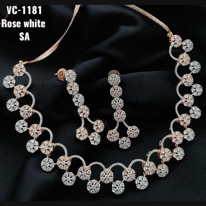 Vivah Creations Rose Gold Plated AD Stone Necklace Set