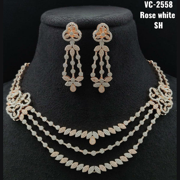 Vivah Creations Rose Gold Plated AD Stone Necklace Set