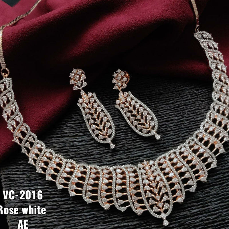 Vivah Creations Rose Gold Plated AD Stone Necklace Set