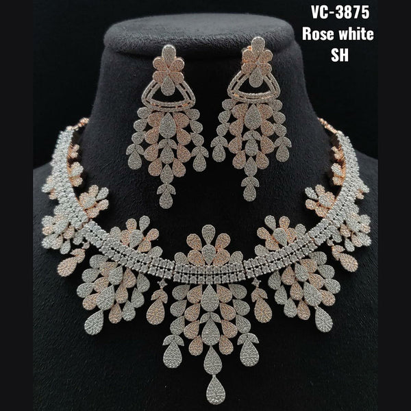 Vivah Creations Rose Gold Plated AD Stone Necklace Set