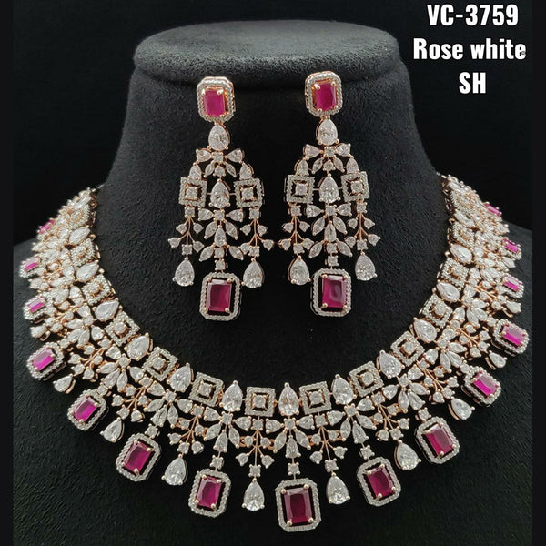 Vivah Creations Rose Gold Plated AD Stone Necklace Set