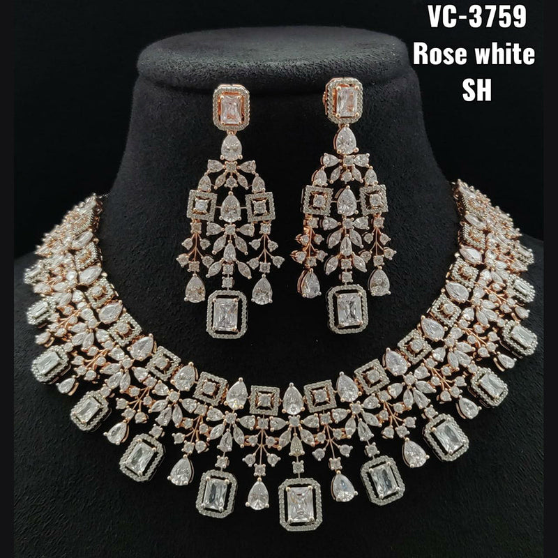 Vivah Creations Rose Gold Plated AD Stone Necklace Set