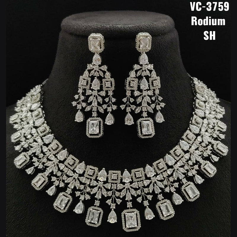 Vivah Creations Silver Plated AD Stone Necklace Set