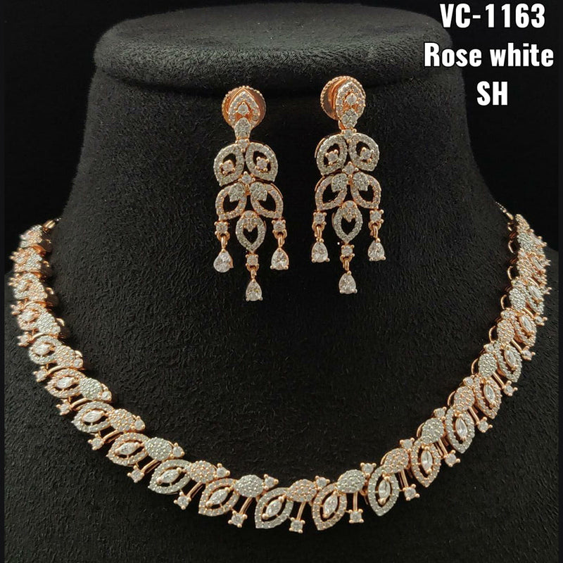 Vivah Creations Rose Gold Plated AD Stone Necklace Set