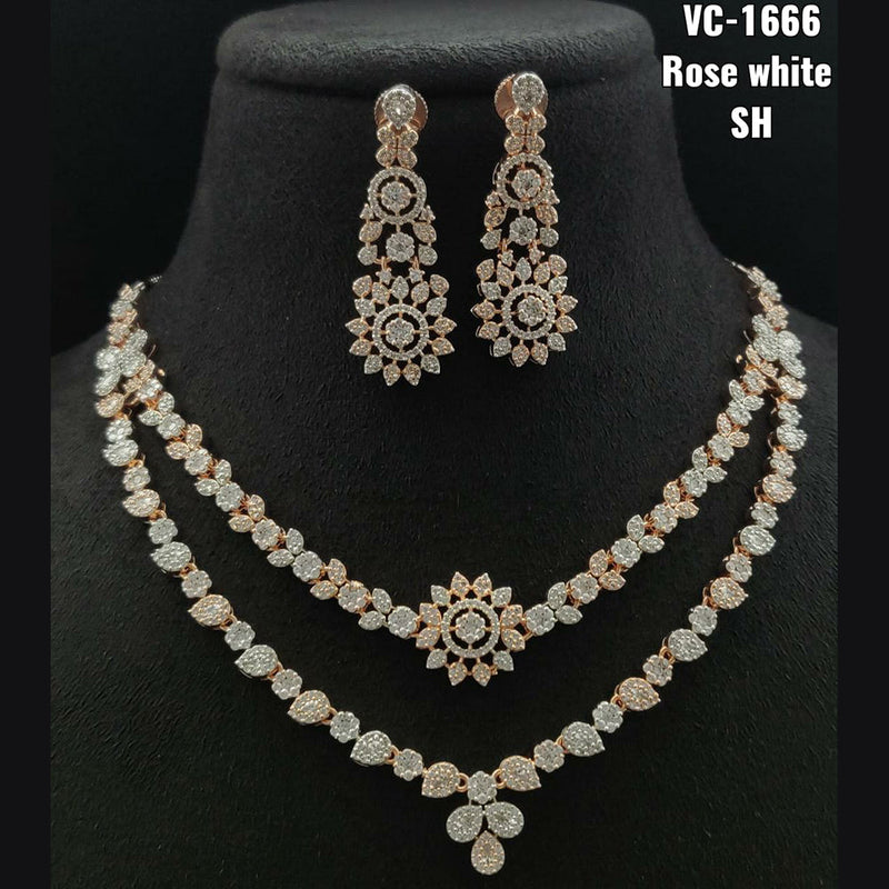 Vivah Creations Rose Gold Plated AD Stone Necklace Set