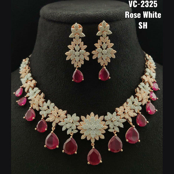 Vivah Creations Rose Gold Plated AD Stone Necklace Set