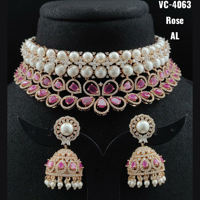 Vivah Creations Rose Gold Plated AD Stone Necklace Set