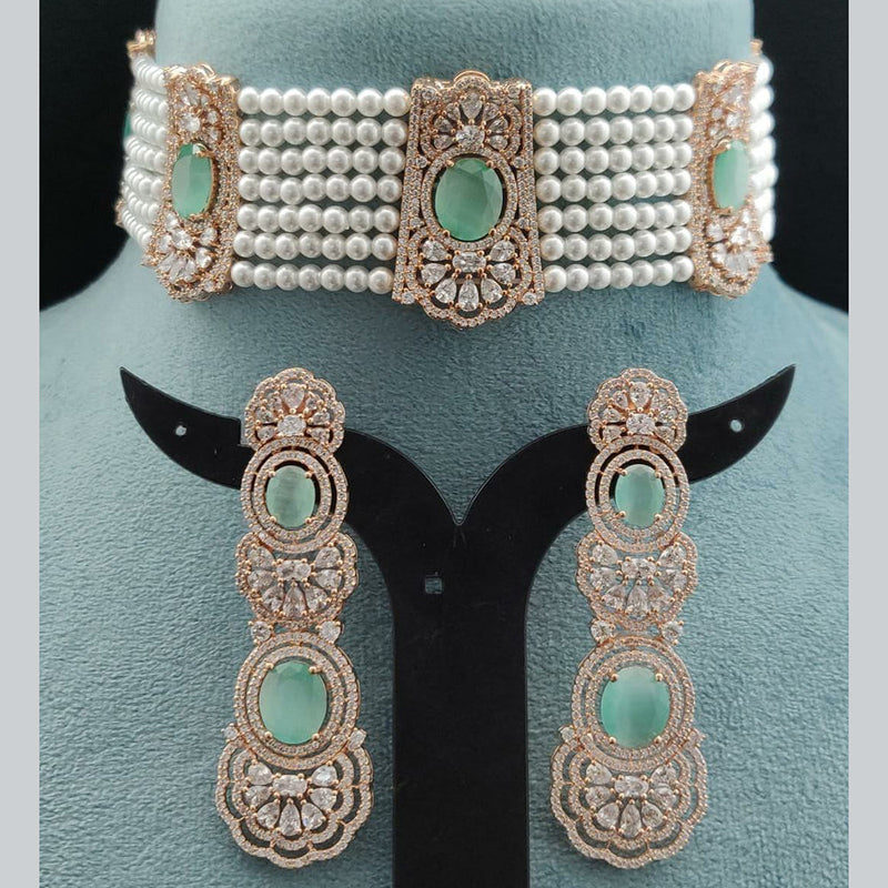 Vivah Creations Rose Gold Plated AD Stone Necklace Set