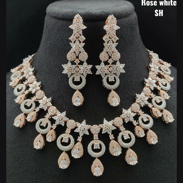 Vivah Creations Rose Gold Plated AD Stone Necklace Set