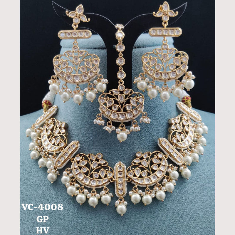 Vivah Creations Gold Plated Reverse AD Stone Necklace Set