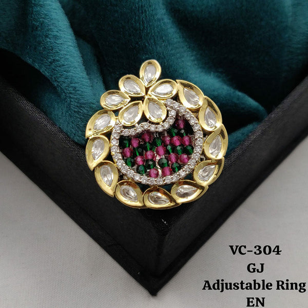 Vivah Creations Gold Plated Kundan Stone Adjustable Ring