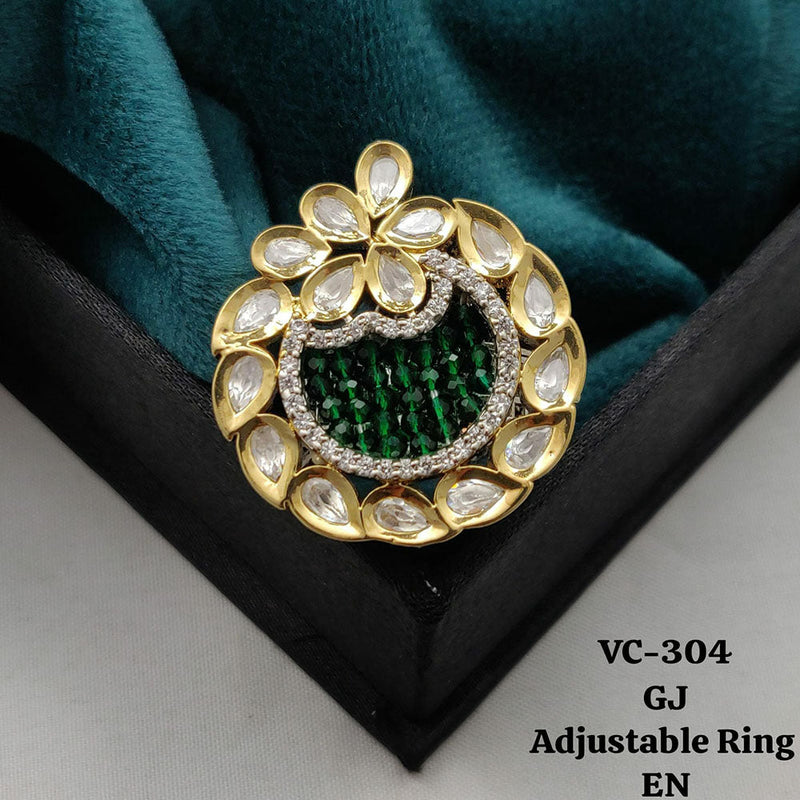 Vivah Creations Gold Plated Kundan Stone Adjustable Ring