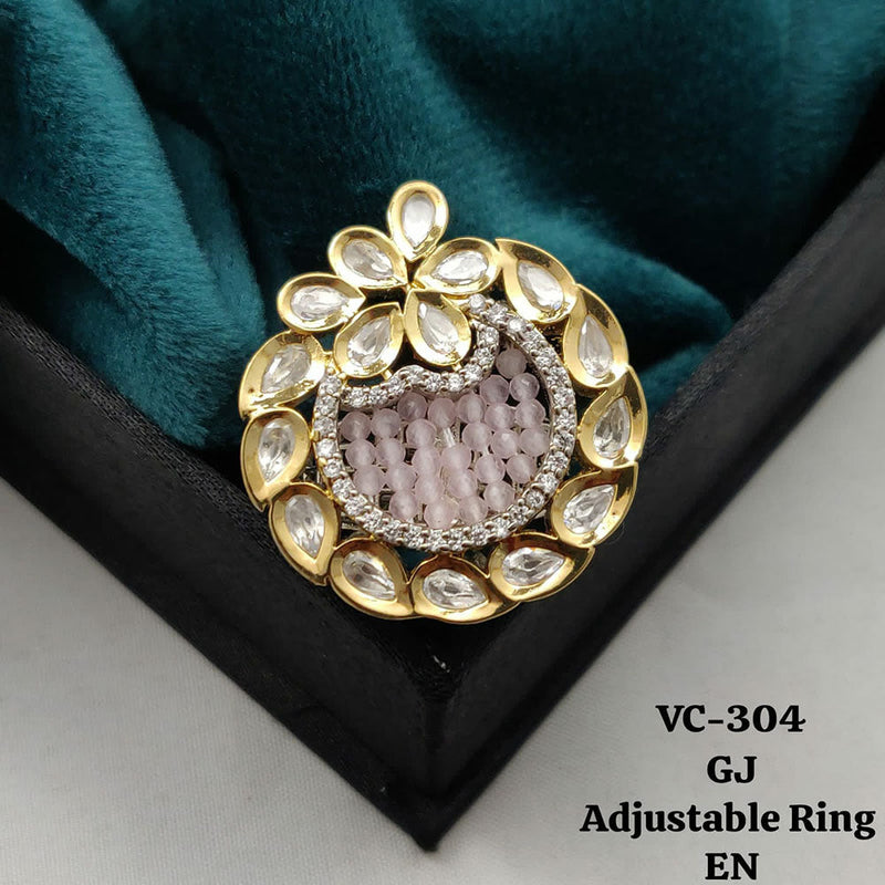 Vivah Creations Gold Plated Kundan Stone Adjustable Ring