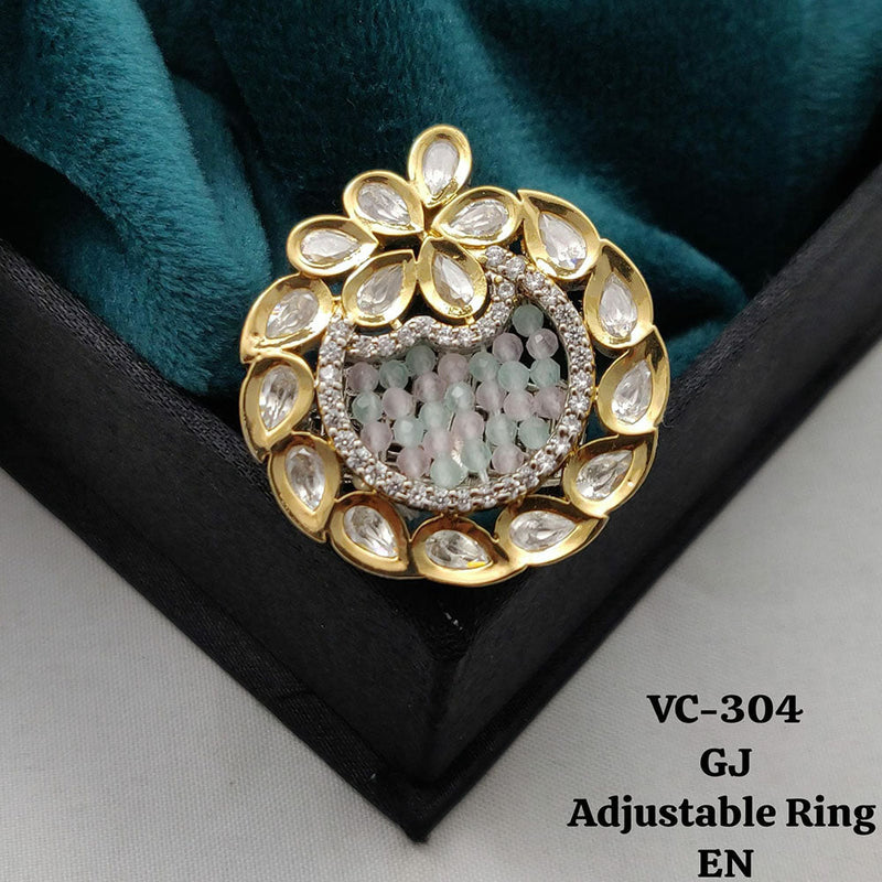 Vivah Creations Gold Plated Kundan Stone Adjustable Ring