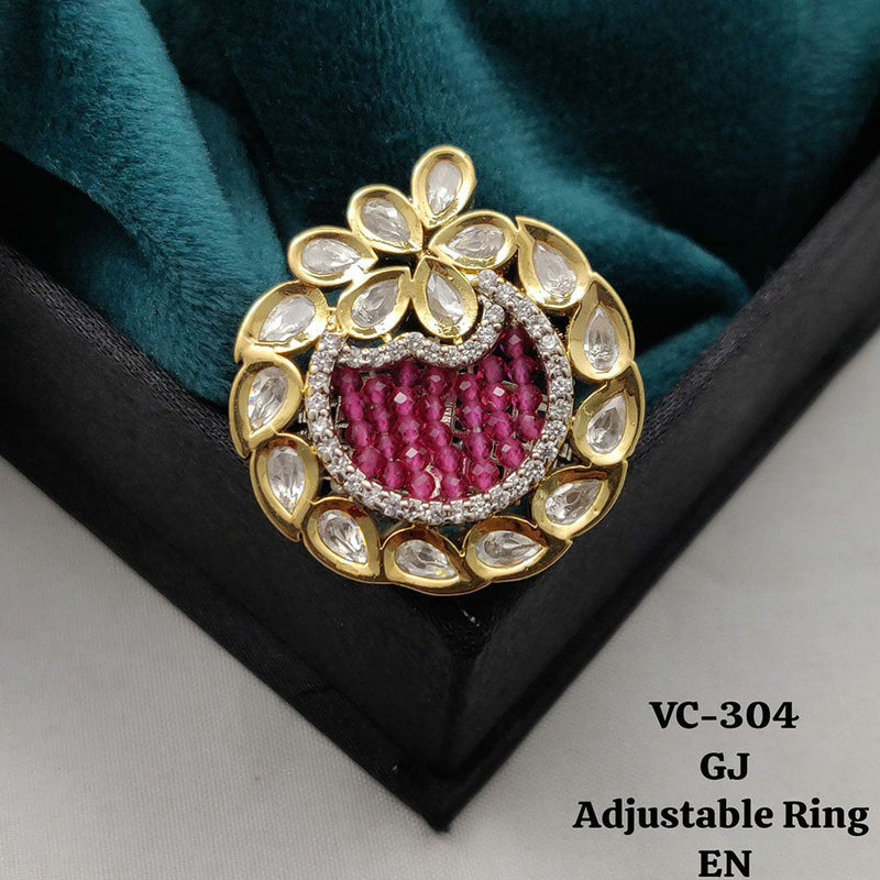 Vivah Creations Gold Plated Kundan Stone Adjustable Ring