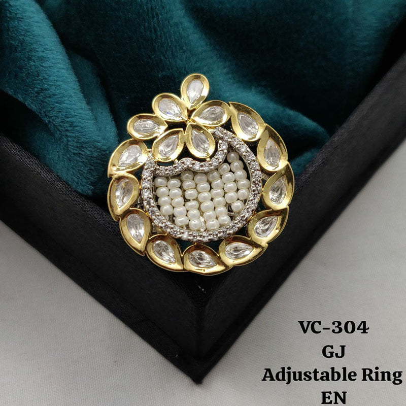 Vivah Creations Gold Plated Kundan Stone Adjustable Ring