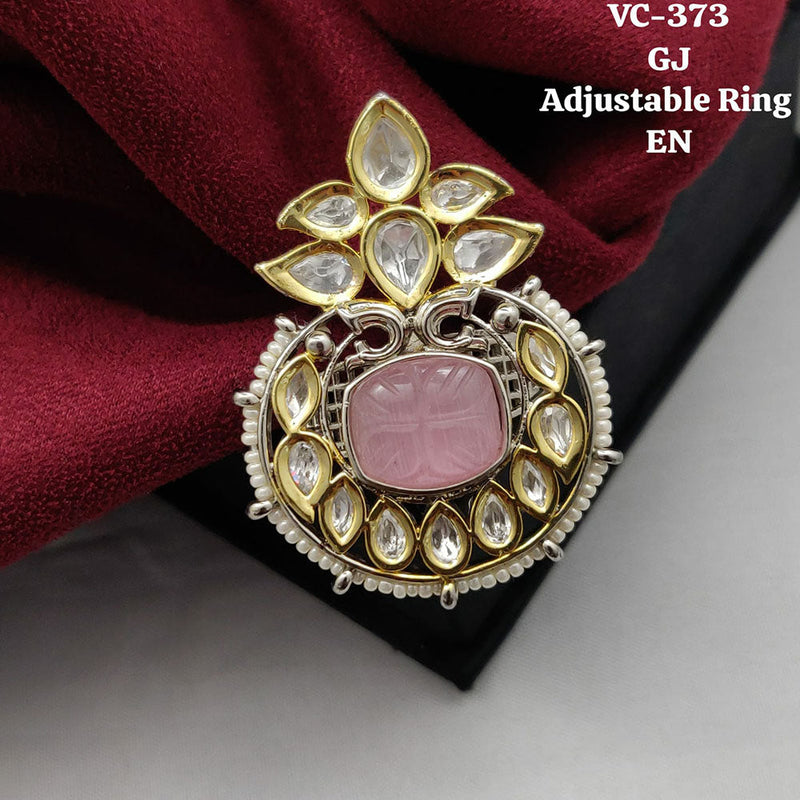 Vivah Creations Gold Plated Kundan Stone Adjustable Ring