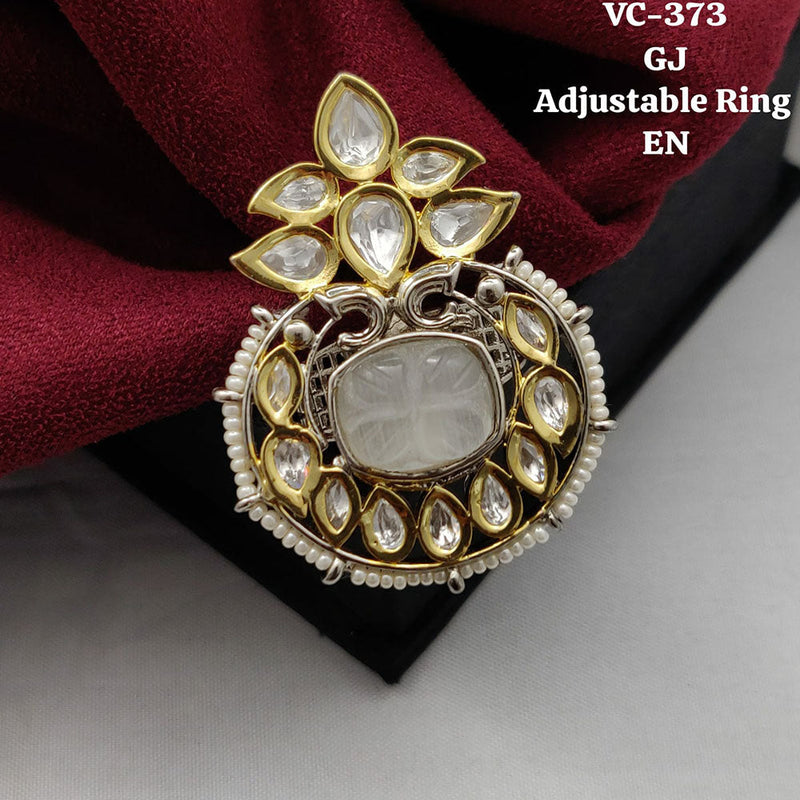 Vivah Creations Gold Plated Kundan Stone Adjustable Ring