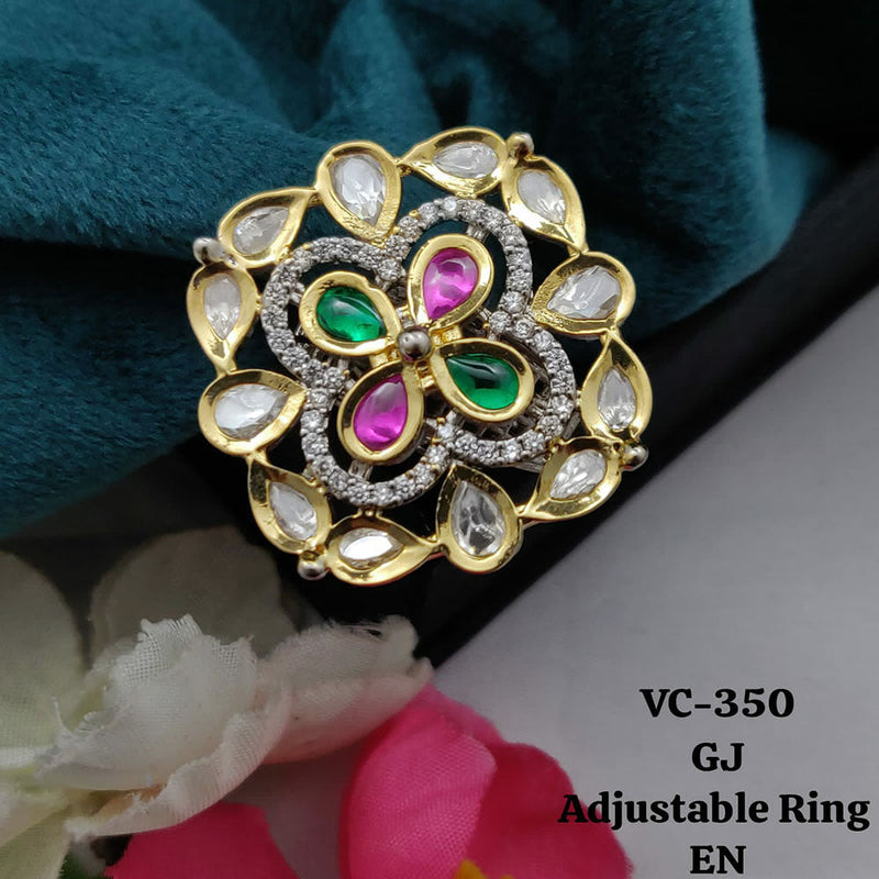 Vivah Creations Gold Plated Kundan Stone Adjustable Ring