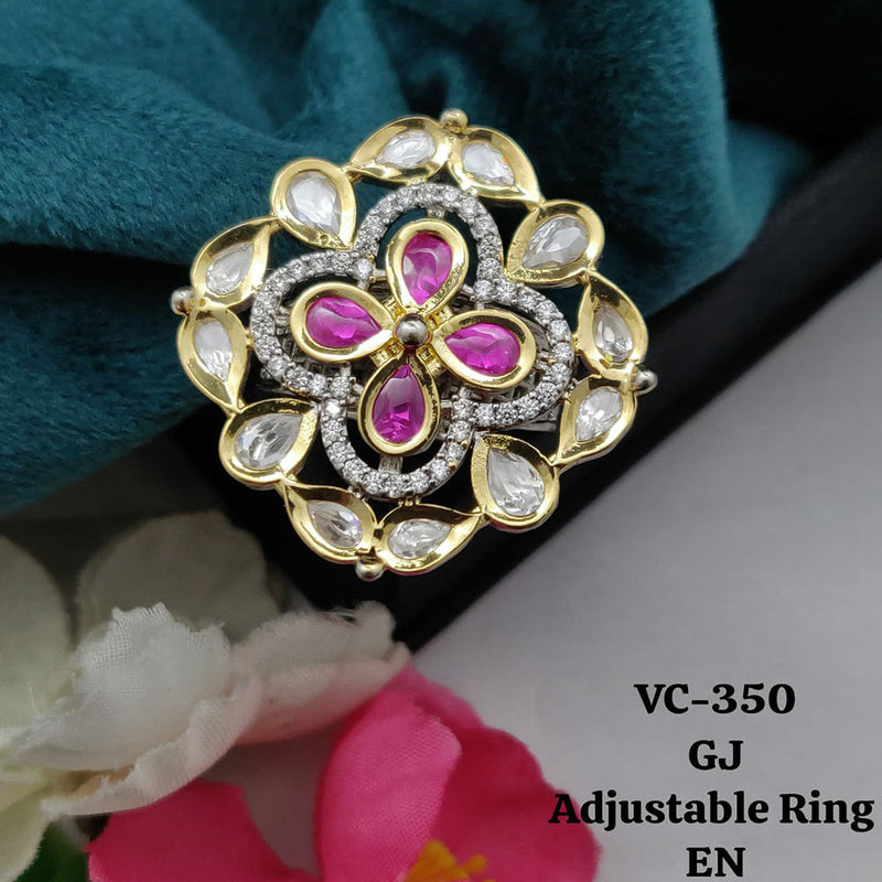 Vivah Creations Gold Plated Kundan Stone Adjustable Ring