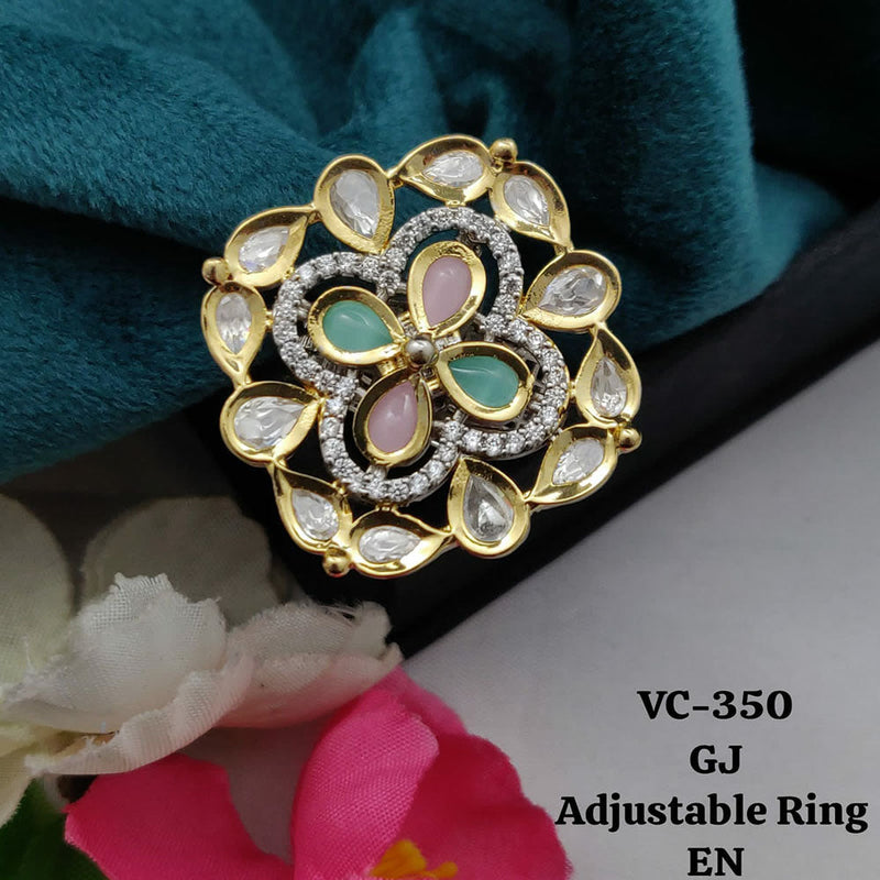 Vivah Creations Gold Plated Kundan Stone Adjustable Ring