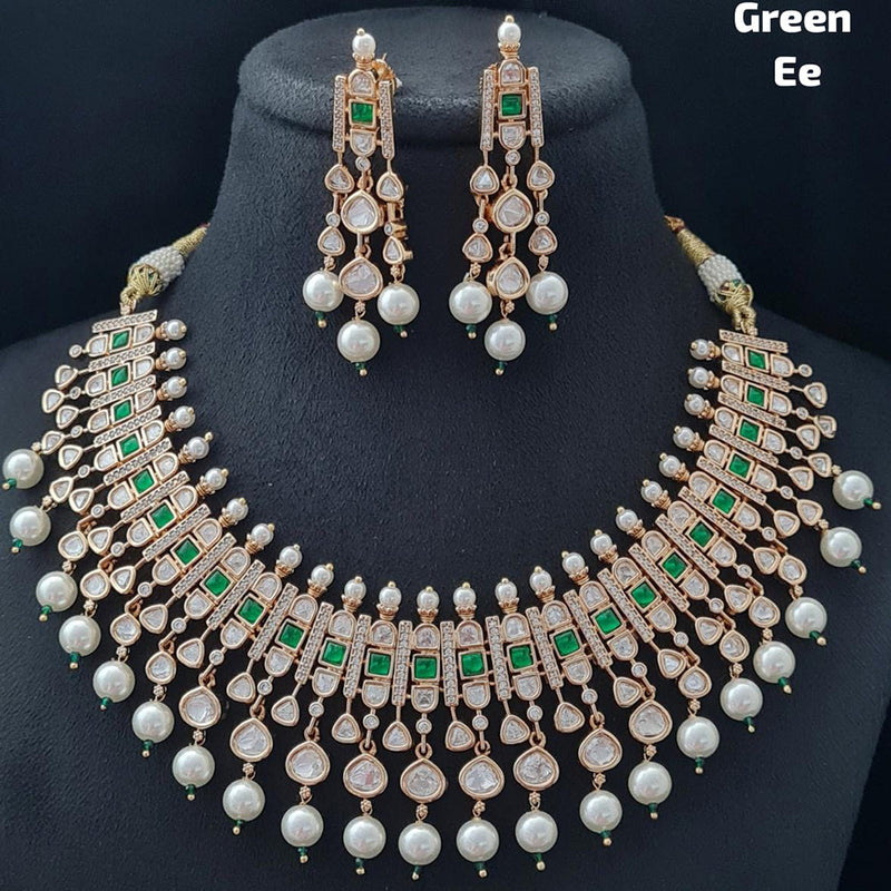 Vivah Creations Rose Gold Plated AD Stone Necklace Set