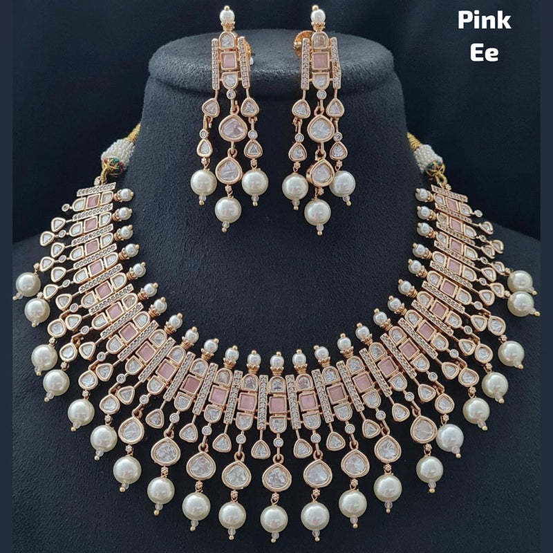 Vivah Creations Rose Gold Plated AD Stone Necklace Set