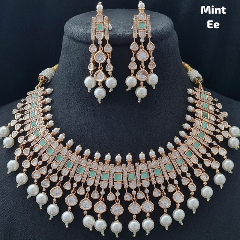 Vivah Creations Rose Gold Plated AD Stone Necklace Set