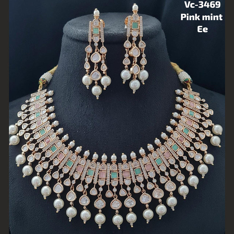 Vivah Creations Rose Gold Plated AD Stone Necklace Set