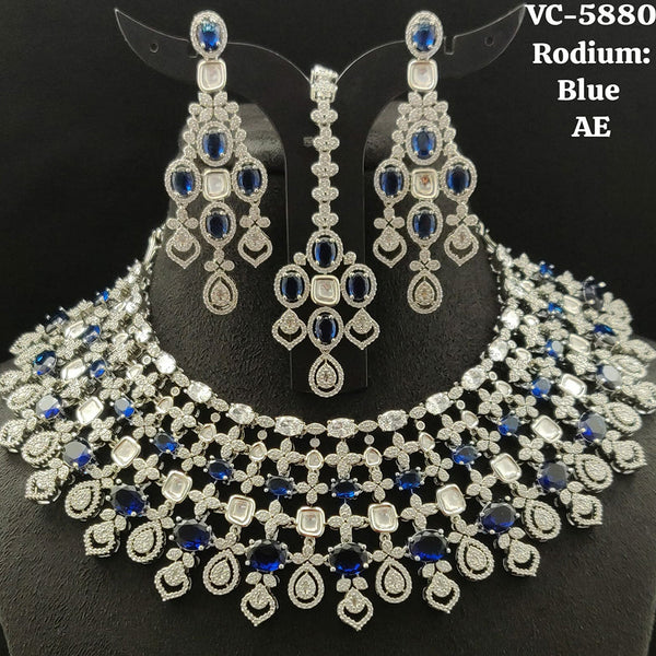 Vivah Creations Silver Plated AD Stone Necklace Set