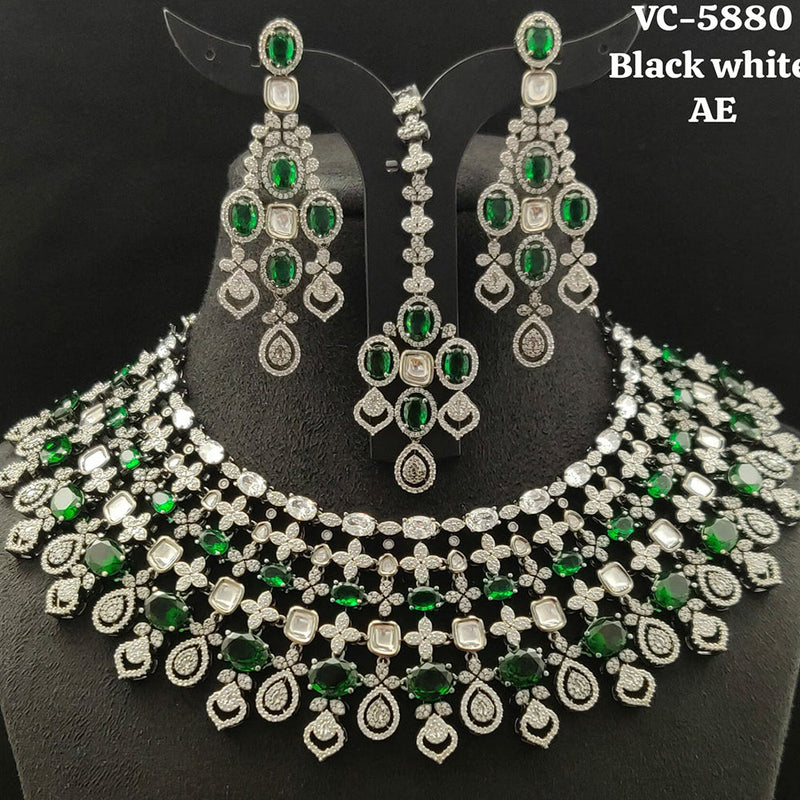 Vivah Creations Silver Plated AD Stone Necklace Set